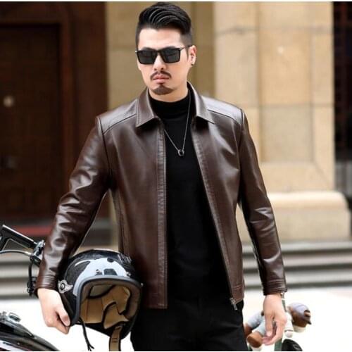Winter mens leather jacket motorcycle coat men jackets lapel clothes business casual jaqueta de couro fashion autumn black brown