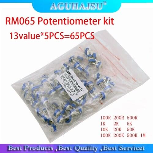 13value*5PCS=65PCS RM065 Potentiometer Adjustable resistor 100/200/500/1K/2K/5K/10K/20K/50K/100K/200K/500K/1M Potentiometer kit