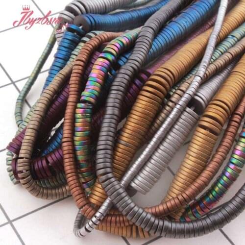 1x2,1x3,1x4,1x6mm Frost Blue Black Gold Purple Heishi Hematite Natural Stone Spacer Beads For DIY Women Jewelry Making 15"