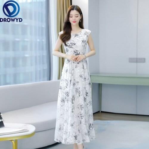 2021 Fashion Retro 4XL Plus Size Long Skirt Ladies Elegant Party Vestidos Summer Beach Boho Black Jacquard Chiffon Long Dress