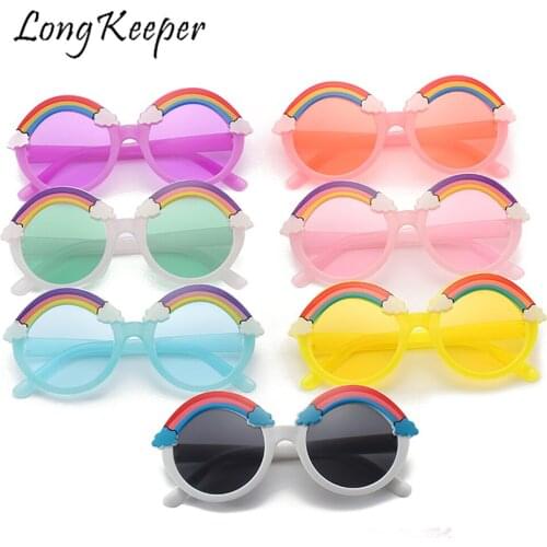LongKeeper 2021 Trend Kids Sunglasses Round Rainbow Sun Glasses Boys Girls Eyeglasses Childrens Pink Lenses Baby Shades UV400