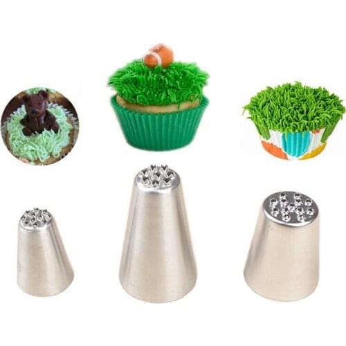 3 Pcs/Set Grass Cream Icing Nozzles Stainless Steel Pastry Cupcake Head Cake Decorating Tools Pastry Tips Baking Tool CT2241