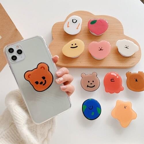3D Glossy Cute Bear Phone Holder Griptok Support Telephone for IPhone 12 11 Pro Max Samsung S21 Fold Hand Band Finger Grip Stand