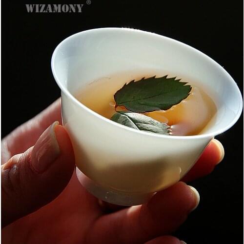 6PCS!!!! WIZAMONY Jingdezhen Drinkware Tea Cup tea set tea bowl White Ceramic kung fu teacups Chinese Porcelain Celadon Hat Bowl