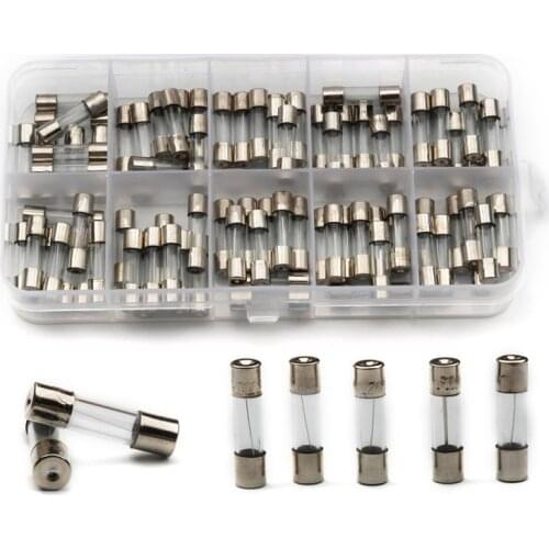 72/100PCS/Set Quick Blow Glass Tube Fuse Assorted Kit 5x20mm/6x30mm Fast-blow Glass Fuses 0.2-30 AMP