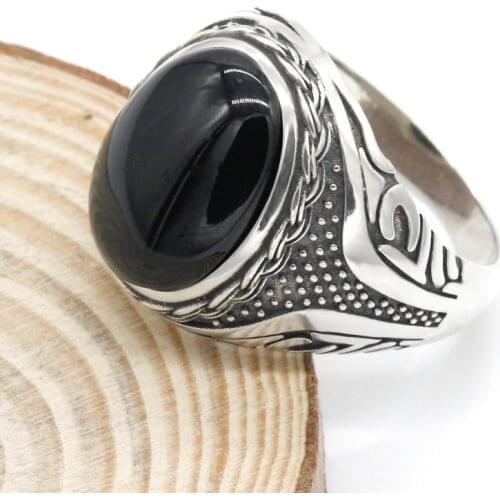 925 Sterling Silver Mens Ring Black Onyx Stone with Clear CZ Mens Punk Ring High Jewelry