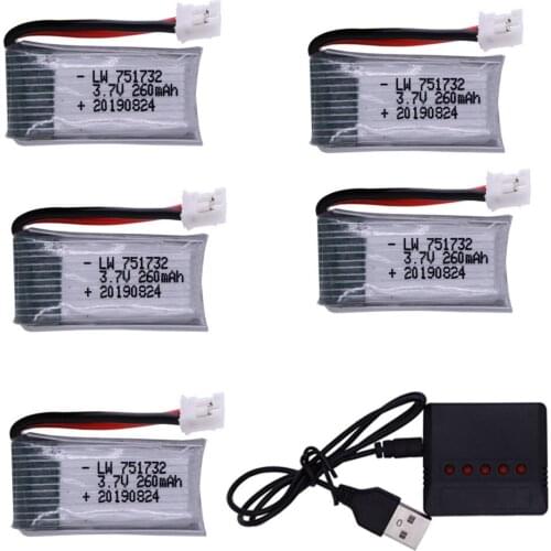 3.7V 260mAh lipo battery 25C For H36 E010 E011 E012 E013 Drone for Furibee F36 RC Quadcopter Parts Lipo Battery and（5ni1）Charger