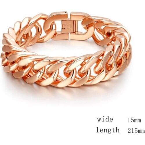 Beichong Mens Chain Link Bracelet 15mm Wide Stainless Steel Wrist Hand Rose Gold Color Bracelet Male Jewelry Gift
