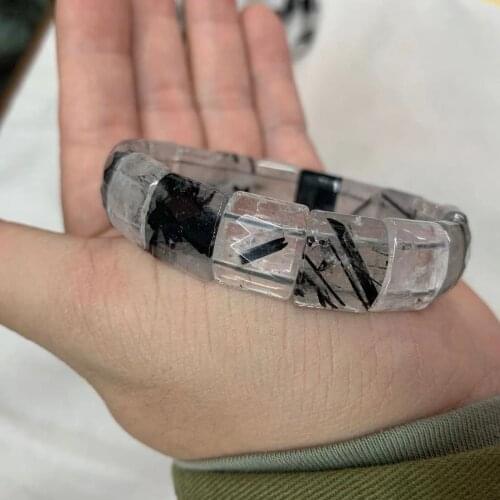 Black Rutilated Quartz/ Crystal Stone Beads Bracelet Natural Gemstone Bangle Fine Jewelry For Woman For Gift Wholesale