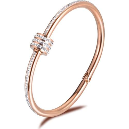 Stainless Steel Rotating Opening Cubic Zirconia Cuff Bangles Bracelets Lovers Jewelry Valentines Day Gift B18060