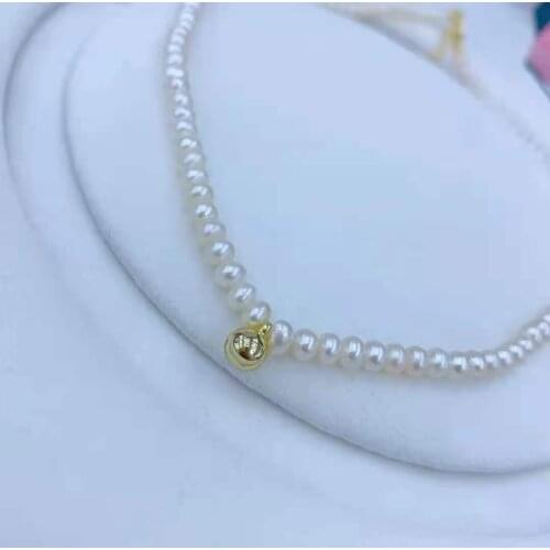 Elegant 4-5mm white freshwater pearl necklace golden ball decorate 43cm fashion jewelry
