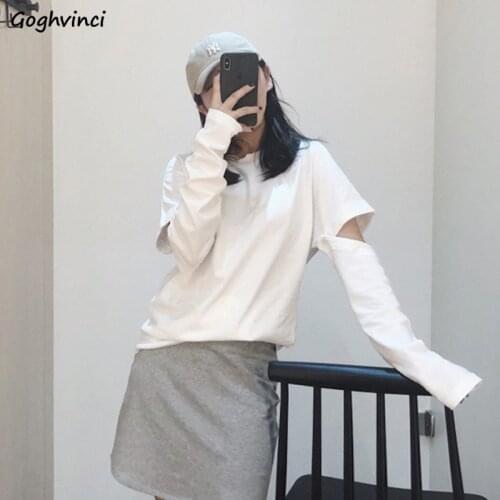 Long Sleeve T-shirts Women Holes Harajuku Solid Loose Fashion Ulzzang All-match Streetwear Chic Female Tops Autumn Ins Trendy