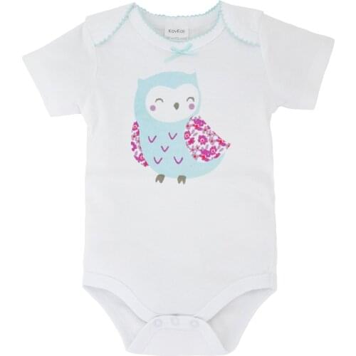 Kavkas Bodysuits Baby Girl Lace O-Neck Owl Printing Short Sleeve 100%Cotton Clothes vetements bebe garçon