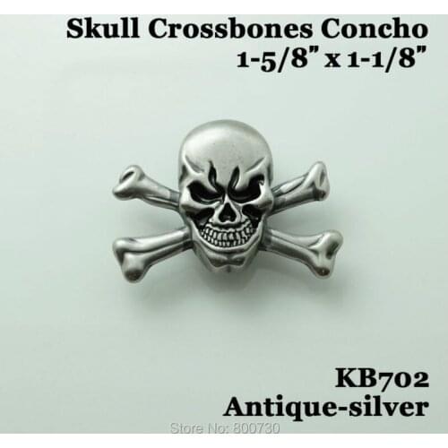 KB702) 50pc 1-5/8'' Metal Concho Cowboy Decor Skull Crossbones Concho Leathercraft Antique-Silver