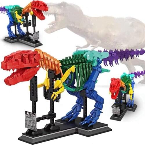 MOC Explore Jurassic Dinosaur Wrold Park Dino Fossil Building Blocks Color Dinosaur T-rex Skeleton Bricks Toys For Kid Gift