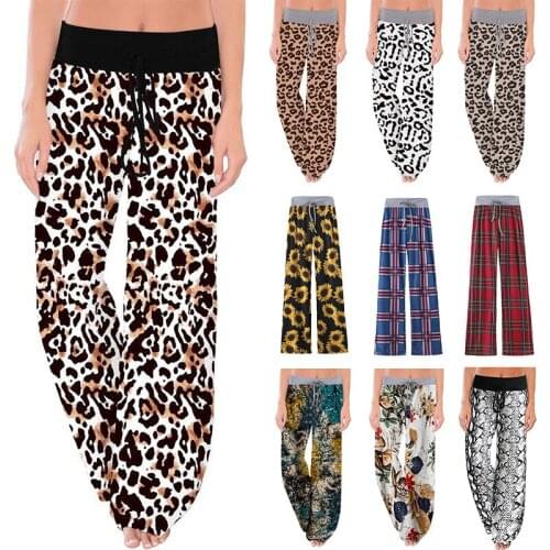 Sumer High Waist Wide Leg Short Pants Leopard Print Comfortable Casual Stretch Pull Rope Pajamas Broad-legged Pants Womens Wear