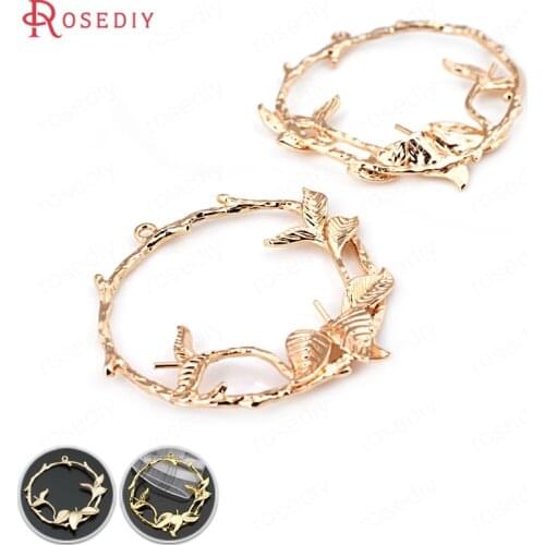 32073)6PCS 38*38MM 24K Champagne Gold Color Brass Round Flower Earring Connector High Quality Diy Jewelry Findings Accessories