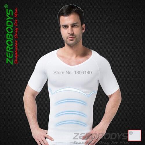 Mens Slimming Body Shaper Tummy/Belly/Abdomen Buster Waist Trainer Tee Shirt White S,XL Underwear Shapewear Wholesale B320
