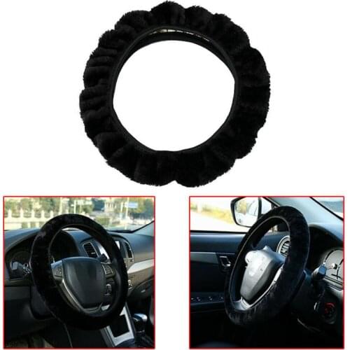 Soft Short Fur Car Steering Wheel Cover Winter Warm Steering Wheel Cover Black Warm Soft Fuzzy Plush Auto Truck Car Accessories