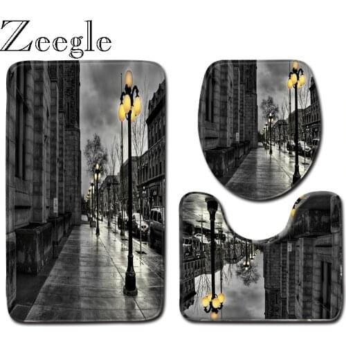 Zeegle Bathroom Mat Set Flannel Anti-Slip Bath Floor Mat Carpet Washable Pedestal Rug Lid Toilet Cover Mat Soft 3pcs Toilet Set