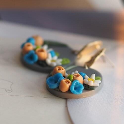 2021 Set Handmade Delicate Trendy 3D Flowers Unusual Art Ethnic Jewelry Stud Handmade Polymer Clay Earrings For Women Pendants