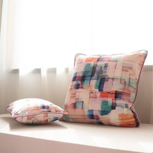 Pink Purple Piping Velvet Cushion Cover Abstract Geometric Printed Pillow Case Soft Pillow Cover No Balling-up Without Stuffing