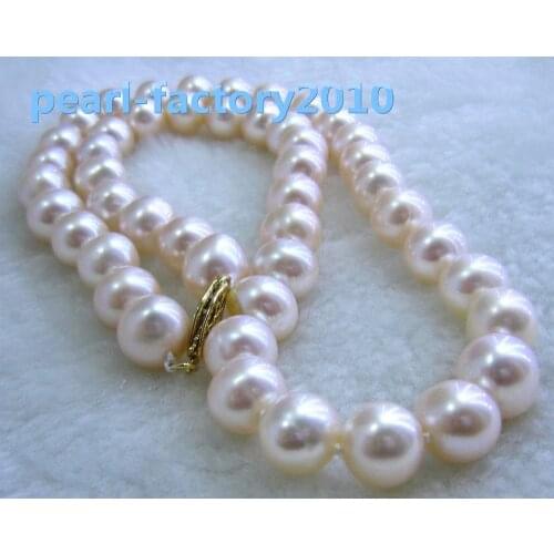 New 18" AAA 10-9 MM SOUTH SEA NATURAL GOLD PINK PEARL NECKLACE>Selling jewerly free shipping