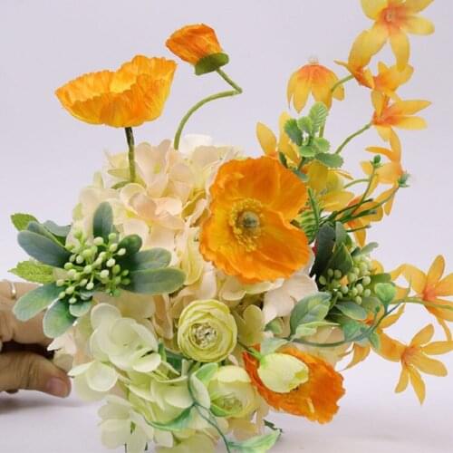 Orange Flower Bouquet Holder Vintage Artificial Peony Silk Flowers Bouquet Home Wedding Decoration PH040