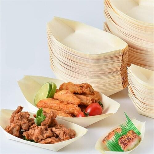 Creative Disposable Wooden Boat Box Aushi Chicken Rice Flower Snack Chips Box Fried Chicken Wing Roast Meat Box