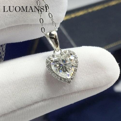 Luomansi 1CT 6.5MM Heart-shaped Moissan Necklace Passed the Diamond Test S925 Silver Jewelry Wedding Party Birthday Gift