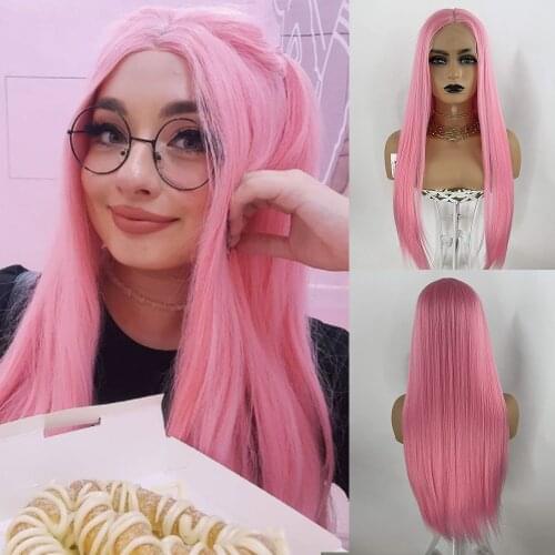 Bai Cheng Hair Soft Pink Synthetic 13x6x1 T Lace Front Wigs for Women Long Straight Hair Wig with Natural Hairline 22 inch