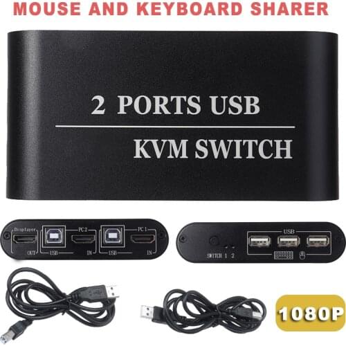 Pohiks 1pc High Quality 1080P HD 2ports KVM Switcher Durable Keyboard Mouse Splitter With USB Cable For PC Computer