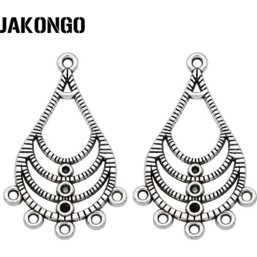 JAKONGO Antique Silver Plated Hollow Drop Shap Connectors for Making Earrings Handmade DIY Jewelry Accessories 37*23mm 10pcs/lot