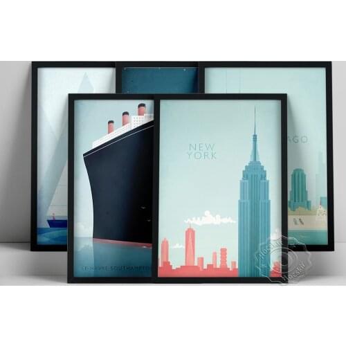 Vintage World Travel Poster, Minimalist Wall Art, Tour Landscape Figure Wall Decor, Geneva Los Angeles Chicago New York Prints