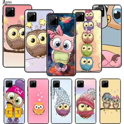 Cute Owl Hearts Lover For OPPO Realme Narzo 20 C2/3/11/12/15/17 X2 X3 X7 XT X50 Q2i V3 V5 V15 Pro Black Silicone Soft Phone Case
