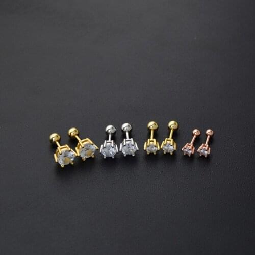925 Sterling Silver Earring Simple Triangle Small Zircon Screw Stud Earring Cute Sweet Personality Ear Bone Nail Girl Ear Jewelr