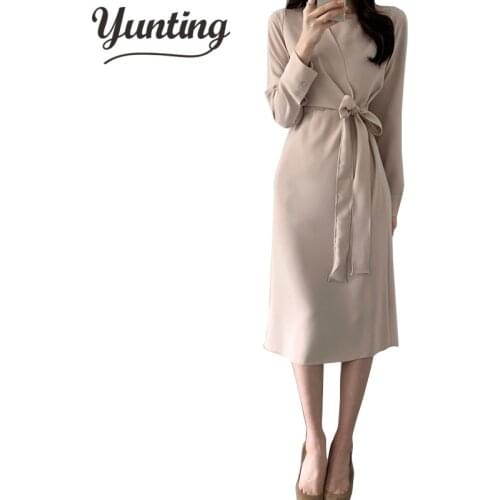 Chic New Autumn Chiffon Pleated Casual Dress O-neck Single breasted Korean Dresses Vestidos