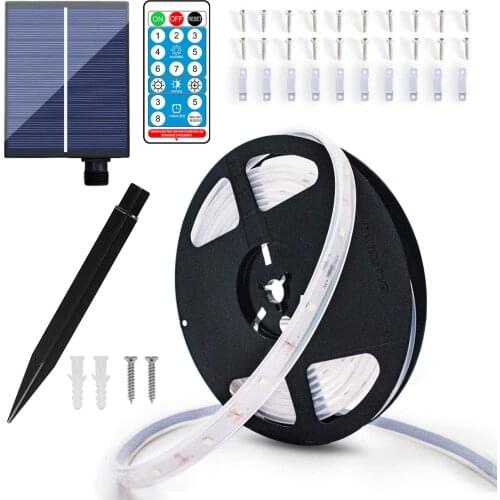 Solar Strip Lights with Remote, 16.4Ft 150 LED Outdoor Rope Light Upgraded Solar Panel for Garden Room Decor(Cool White)