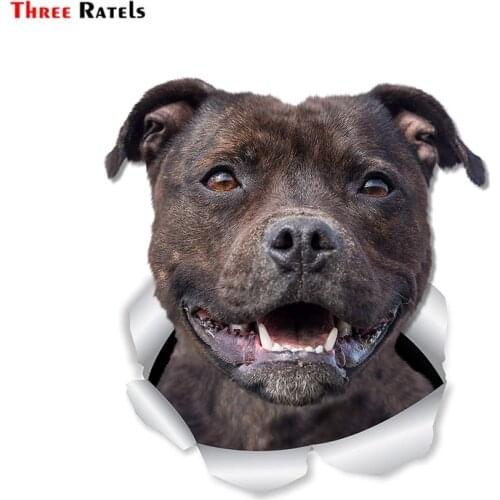 Three Ratels 1055 3D Happy Staffie Dog American Staffordshire Terrier sticker decal for Wall Fridge Toilet bathroom accessories