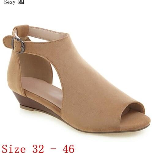 Wedges Women Shoes Low Med Heels Peep Toe Woman Wedge Casual Low Med Heel Shoes Ladies Small Plus Size 32 - 46