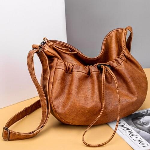 VintageShoulder Bags Satchels Leather Crossbody Bags for Women 2021 Drawstring Sac A Main Purses Handbags Luxury Designer Brand