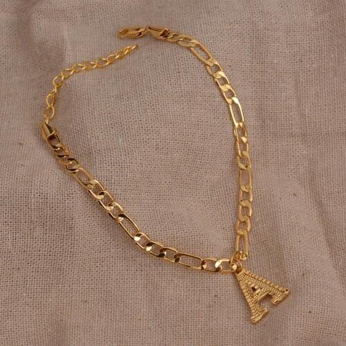 Wando Ethiopia Length 21cm + 8cm Extender Chain/Gold Color Couple Initial Letters Anklet for Women Fashion Arab Jewelry Gifts