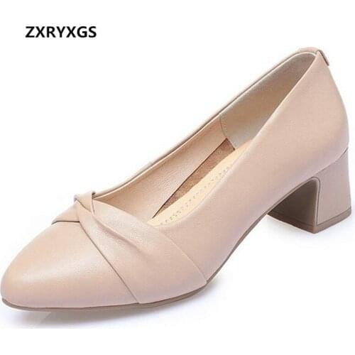 Promotion Top Cowhide Women High Heeled Shoes Large Size Autumn Shoes Women Leather Shoes Comfortable Soft Sole Work Shoes New