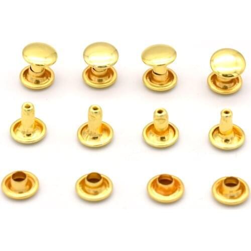 8mm Gold Double Cap Metal Button Round Rapid Rivet Studs For Purse Bag Handbag Shoes Belt Leather Craft 20/50Sets