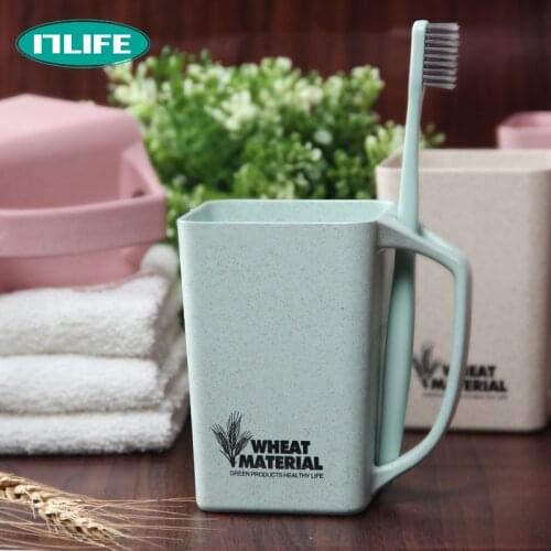 ZOYUN Wheat Straw Plastic Creative Tilt Drain Female Tooth Cup Bathroom Accessories Set Cute Couple Toothbrush Handle Cup