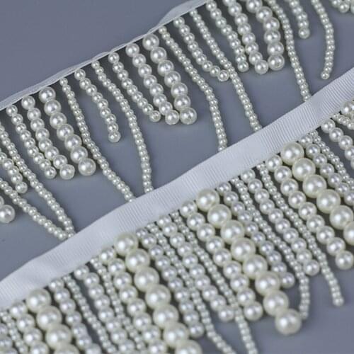 1Yard Long Pearl Fringe Beaded Lace Trim Garment Dress Tassel Lace Decoration Shoes Ornaments White Hanging Bead Accessories