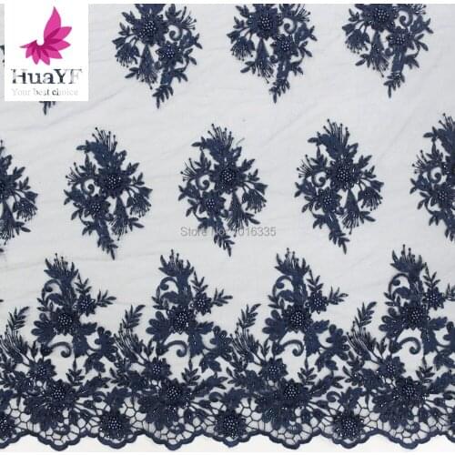 2020 African blue Lace Beaded Fabric Embroidered Nigerian Lace Up Fabric Bridal High Quality French Tulle Lace Fabric For Women