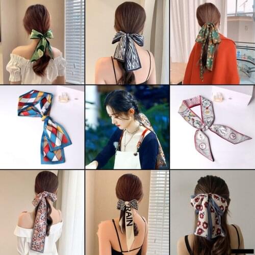 2021 new Bowknot scarf Retro Print headband for women Ponytail hair Ribbon Hairband French Romantic Style Hair accessories