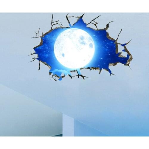 3D Creative Moon Wallpaper PVC Wall Sticker Broken Wall Adhesive Poster Ceiling Sticker Mural
