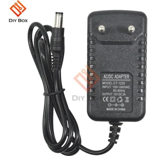 AC 100 -240V DC 12V 2A US EU Plug power Adapter supply Converter Charger 5.5*2.1mm Interface Line length 1m